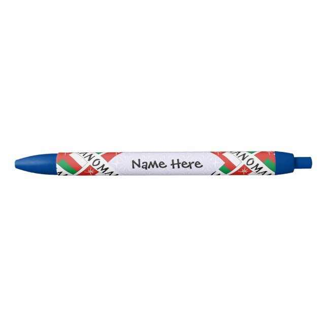Oman Omani Flag Tiled Personalized Name Black Ink Pen (Front)