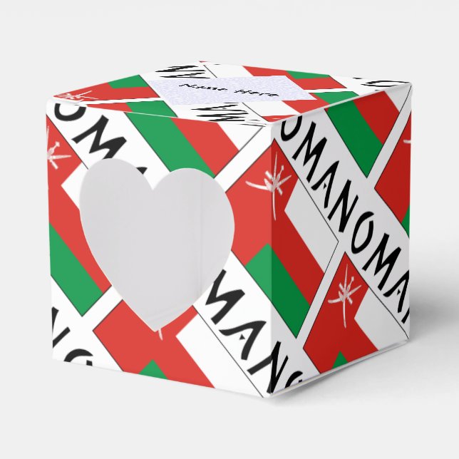 Oman Omani Flag Tiled Personalized Name Heart Favor Box (Front Side)