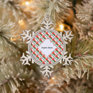 Oman Omani Flag Tiled Personalized Name Snowflake Pewter Christmas Ornament