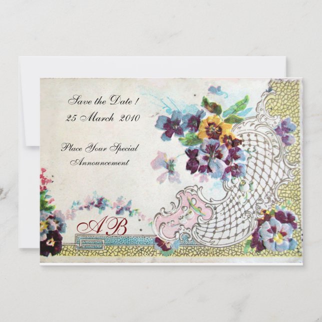 OMANTICA Floral Blue Pink White Wedding Monogram Invitation (Front)