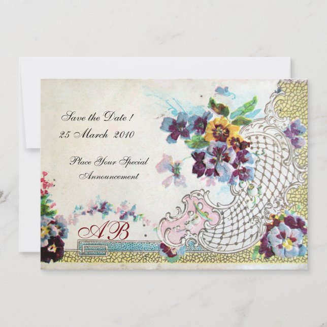 OMANTICA Floral Blue Pink White Wedding Monogram Invitation (Front)