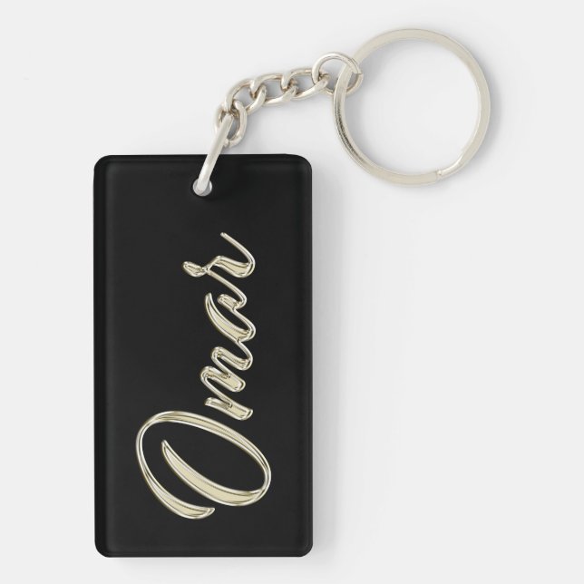 Omar Name white gold keychain pendant (Back)