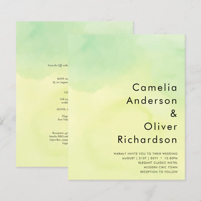 OMBRE All-in-1 Budget Lemon Lime Wedding Invites (Front/Back)