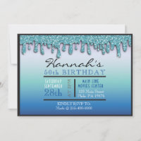 Ombre Aqua Sparkle Drippy 50TH Birthday Party 
