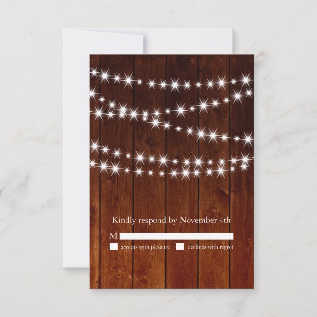 Ombre Barn Board Twinkle Lights RSVP Card (Front)