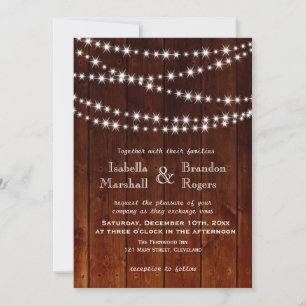 Ombre Barn Board Twinkle Lights Wedding Invitation