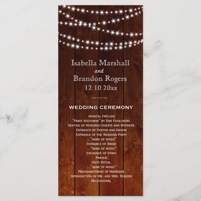 Ombre Barn Board Twinkle Lights Wedding Programme (Devant)