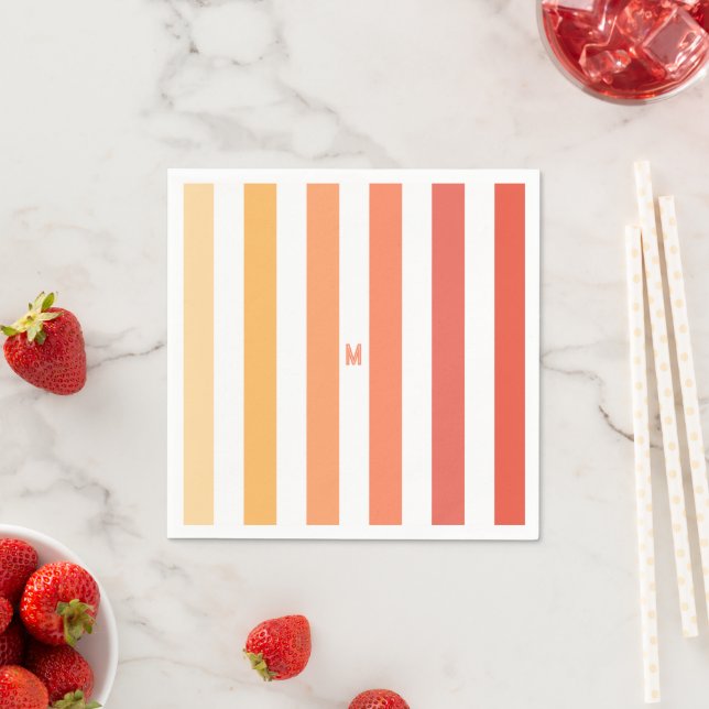 Ombre Beach Sunrise Stripe & Personalized Monogram Napkin (Insitu)