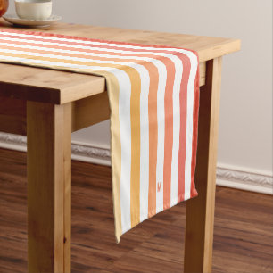 Ombre Beach Sunrise Stripe & Personalized Monogram Short Table Runner