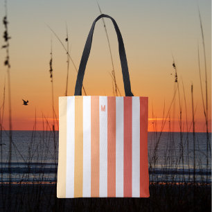 Ombre Beach Sunrise Stripe & Personalized Monogram Tote Bag