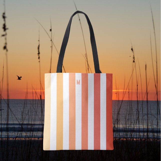 Ombre Beach Sunrise Stripe & Personalized Monogram Tote Bag (Creator Uploaded)