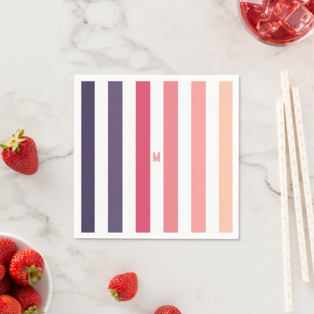 Ombre Beach Sunset Stripe & Personalized Monogram Napkin (Insitu)