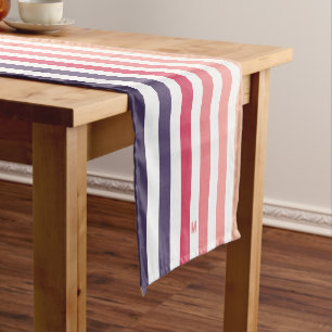 Ombre Beach Sunset Stripe & Personalized Monogram Short Table Runner