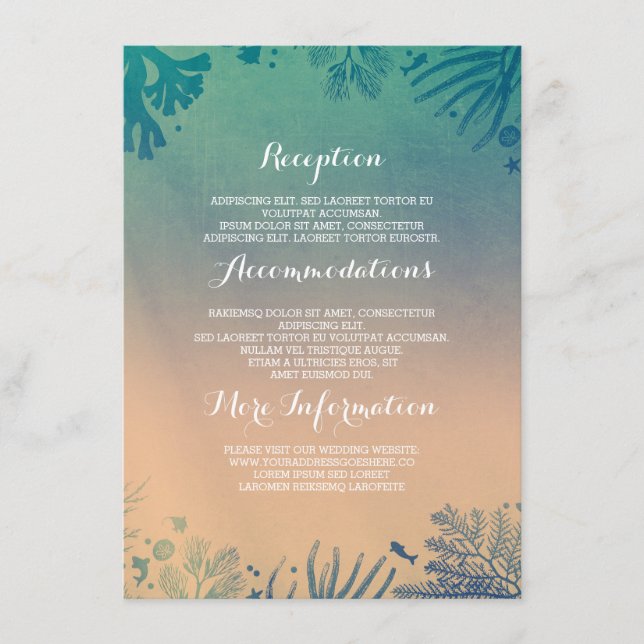 Ombre beach underwater teal wedding details enclosure card (Front)