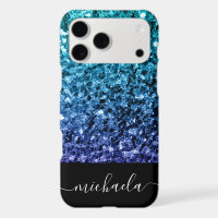 Ombre bleu aqua faux strass paillettes Monogramme