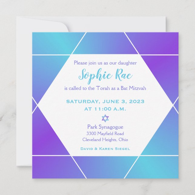 Ombre bleu et violet Star Of David Invitation (Devant)