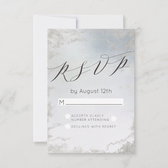 Ombre Bleu Poussiéreux Argenté Mariage RSVP Répons (Devant)