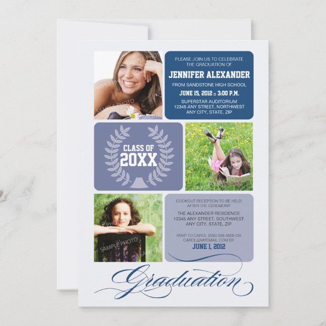 Ombre Blocks Graduation Party Invitation (navy) (Front)