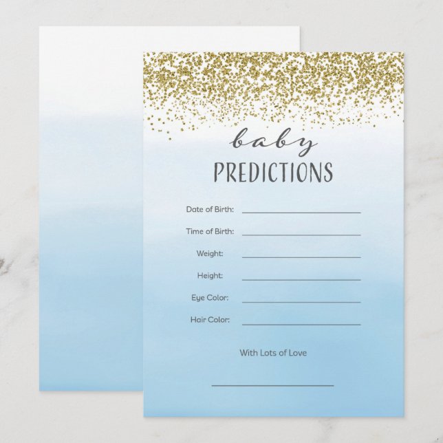 Ombre Blue and Gold Baby Prediction Card (Front/Back)