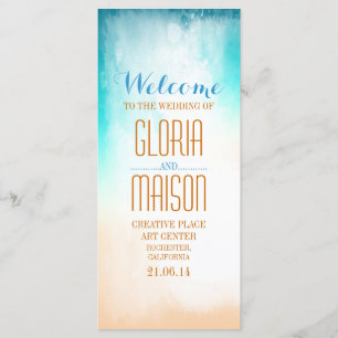 ombre blue beach wedding programs