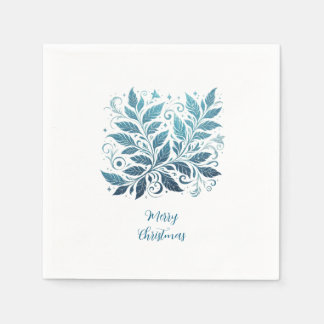 Ombre Blue Filigree Leaf Pattern Napkin