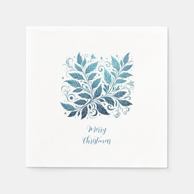 Ombre Blue Filigree Leaf Pattern Napkin (Front)