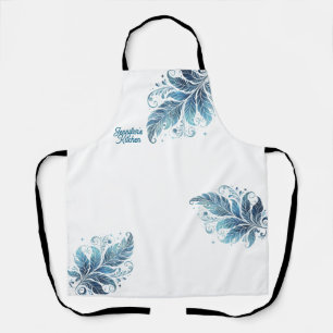 Ombre Blue Filigree Leaf Personalized Kitchen Apron