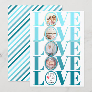 Ombre blue LOVE photo Valentines Day Holiday Card