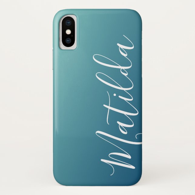 Ombre Blue Navy Teal Plain Personalized Name Case-Mate iPhone Case (Back)
