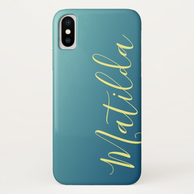 Ombre Blue Navy Teal Plain Personalized Name Case-Mate iPhone Case (Back)