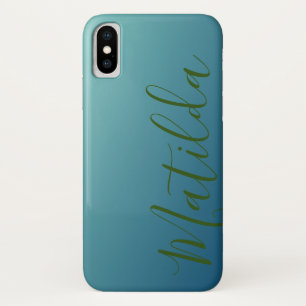 Ombre Blue Navy Teal Plain Personalized Name Case-Mate iPhone Case