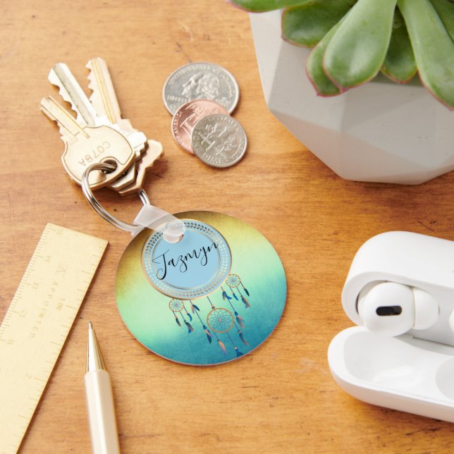 Ombre Blue Orange Personalized Dreamcatcher Keychain (Desk)