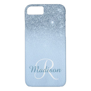 Ombre Blue Personalized Glitter Fading Monogram Case-Mate iPhone Case