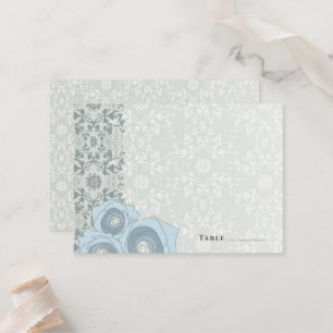 Ombre Blue Roses Damask Lace Elegant Chic Wedding Place Card