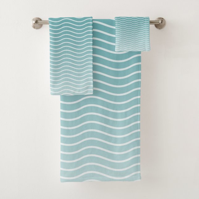 Ombre Blue waves Bath Towel Set (Insitu)