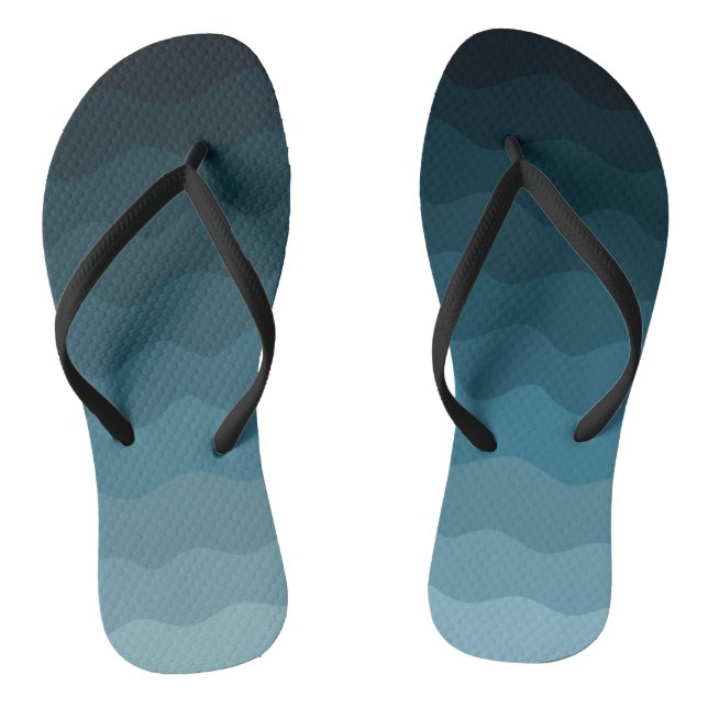 Ombre Blue Waves Pattern Flip Flops (Footbed)