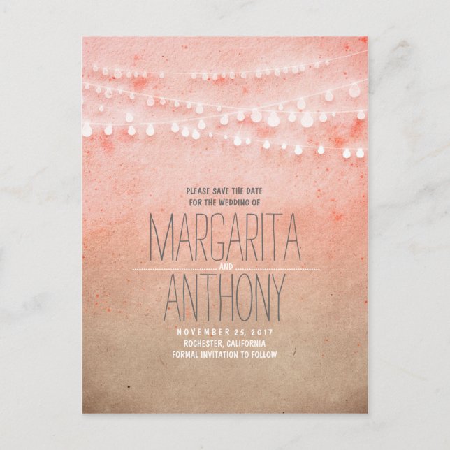 Ombre blush pink elegant save the date postcards (Front)