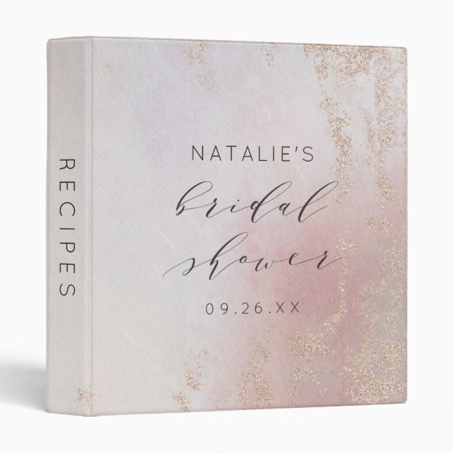 Ombre Blush Pink Frosted Bridal Shower Recipe Card Binder (Front/Spine)