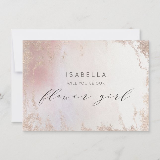 Ombre Blush Pink Frosted Flower Girl Proposal Card (Front)