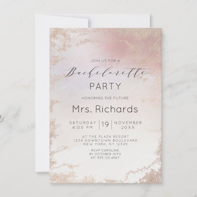 Ombre Blush Pink Frosted Foil Bachelorette Party Invitation (Front)