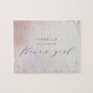 Ombre Blush Pink Frosted Foil Flower Girl Proposal Jigsaw Puzzle
