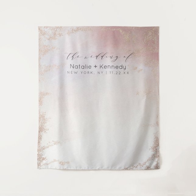 Ombre Blush Pink Frosted Foil Photo Booth Backdrop Tapestry (Front)