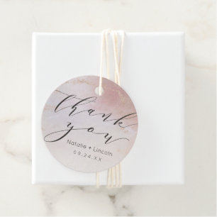 Ombre Blush Pink Frosted Foil Script Thank You Favour Tags