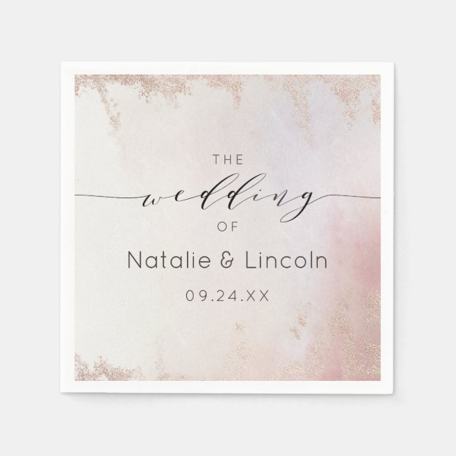 Ombre Blush Pink Frosted Foil Wedding Monogram Napkin (Front)