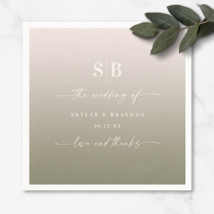 Ombre Blush Pink & Lily Green Monogrammed Wedding Napkin