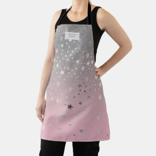 ombre blush silver stars monogram apron