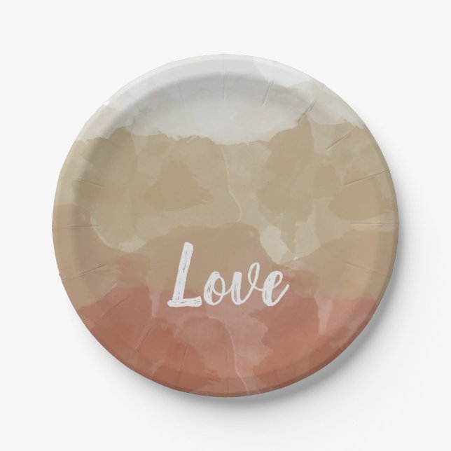 Ombre Brown and Tan Love Graceful Gradient Paper Plate (Front)