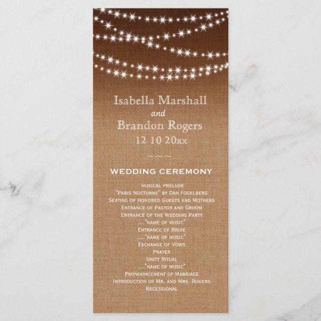 Ombre Burlap Twinkle Lights Wedding Programme (Devant)