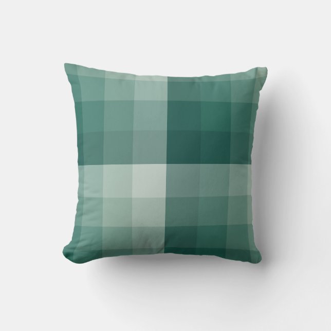 Ombre Chequered Blocks Pine Green Throw Pillow (Front)