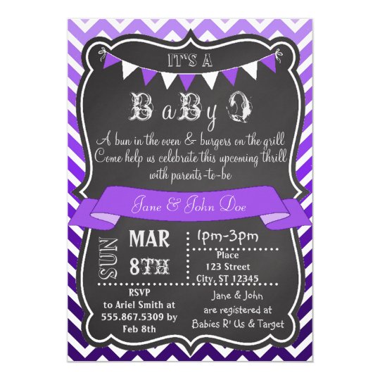 Ombre Chevron Chalkboard BabyQ Purple Card
